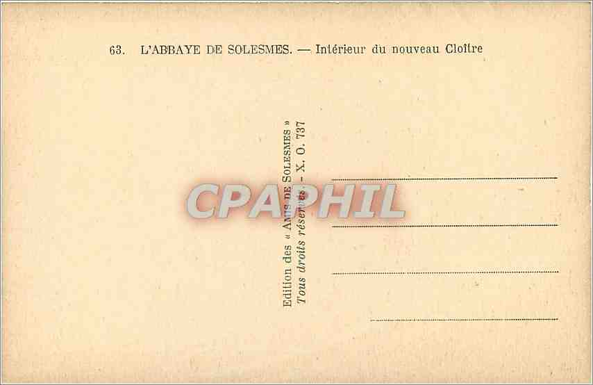 CPA L'Abbaye de Solesmes Interieur du Nouveau Cloitre  — Verso
