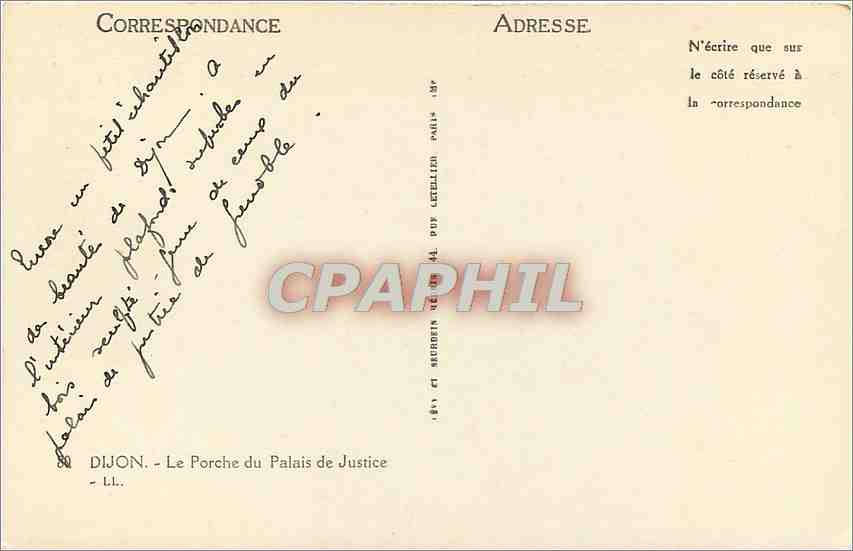 CPA Dijon Le Porche du Palais de Justice  — Rückseite