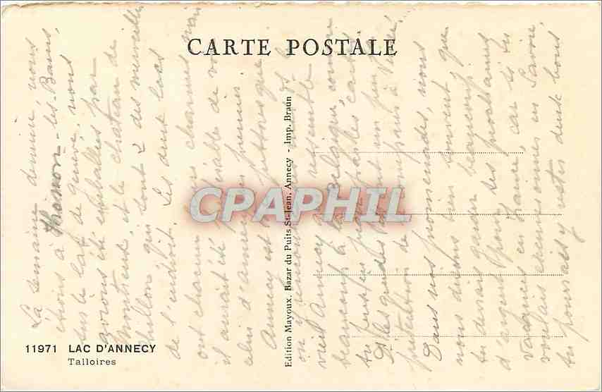 Hôtel de L'Abbaye — Lac d'Annecy — Édition Mayoux, Annecy, n° 11971 — Rückseite