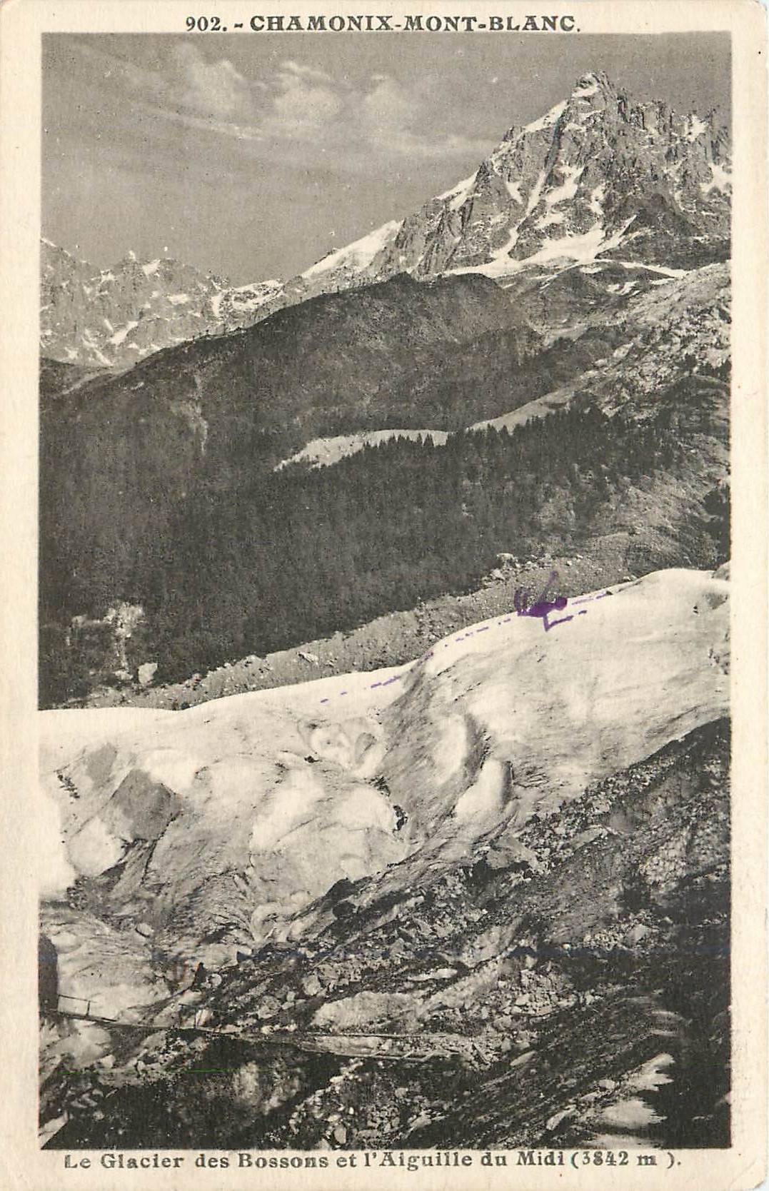 CPA Chamonix Mont Blanc Le Glacier des Bossons et l'Aiguille du Midi 