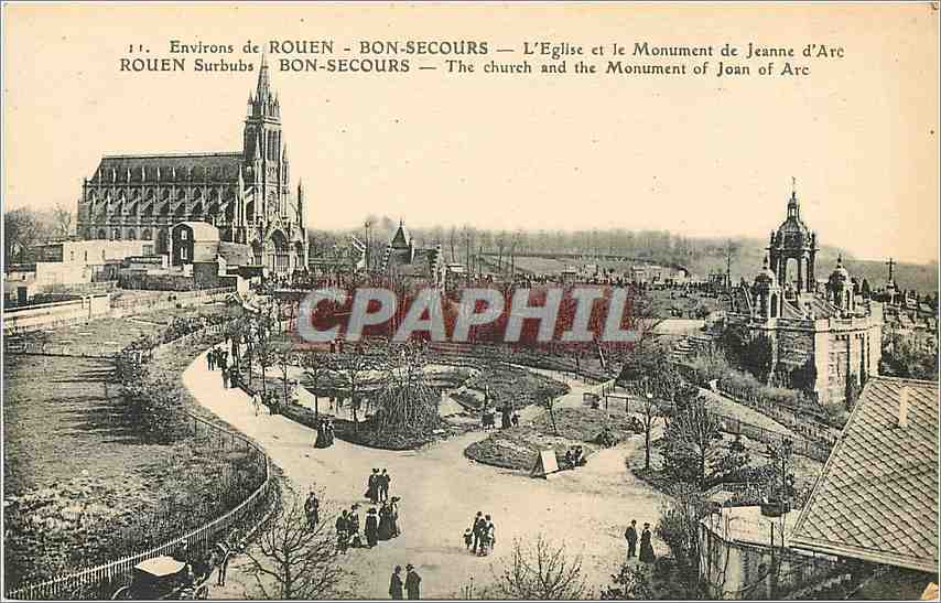 CPA Environs de Rouen Bon Secours L'Eglise et le Monument de Jeanne d'Arc Rouen Surbubs Bon Secours 