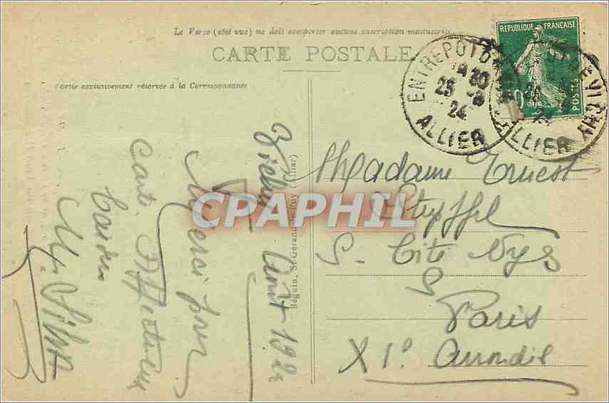 CPA Vichy La Tour de l'Horloge  — Verso