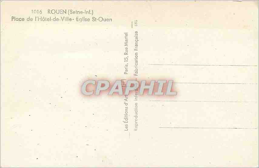 CPA Rouen Seine Inf Place de l'Hotel de Ville Eglise St Ouen  — Verso