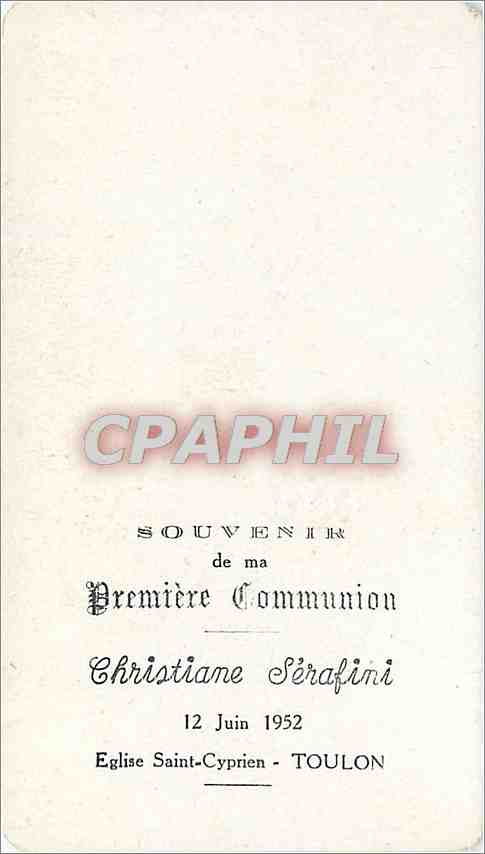 Image Souvenir de ma Premiere Communion Eglise Saint Cyprien Toulon  — Rückseite