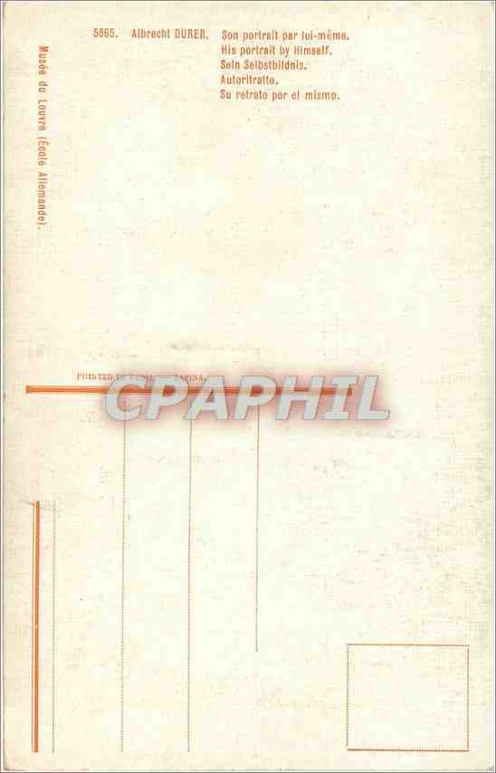 CPA Albrecht Durer Son portrait par lui meme  — Verso