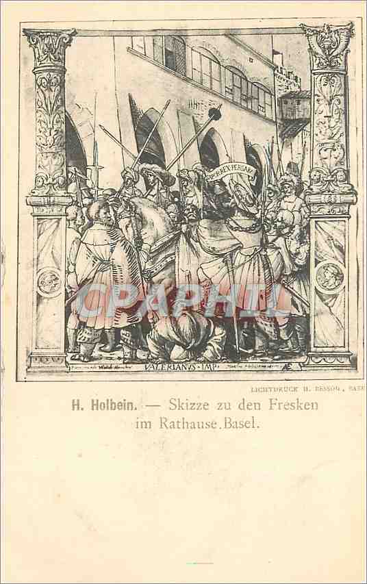CPA H Holbein Skizze zu den Fresken im Rathause Basel 