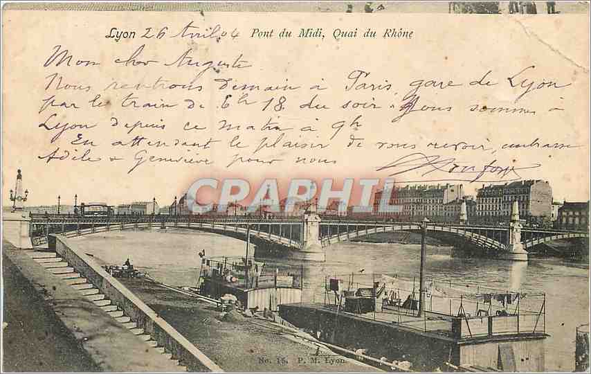 CPA Lyon Pont du Midi Quai du Rhone Bateau