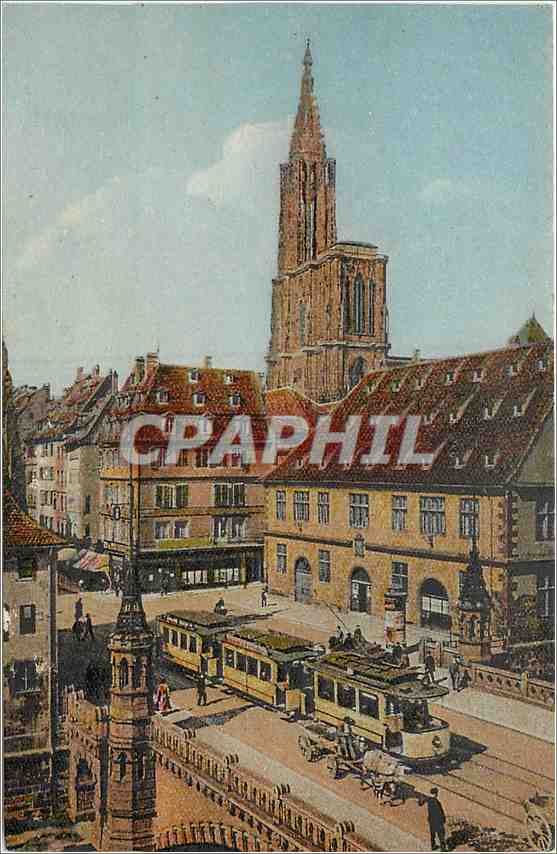 CPA Strasbourg Vue sur le Musee Historique et la cathedrale Tramway