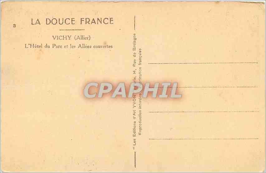 CPA Vichy Allier L'Hotel du Parc et les Allees couvertes  — Rückseite