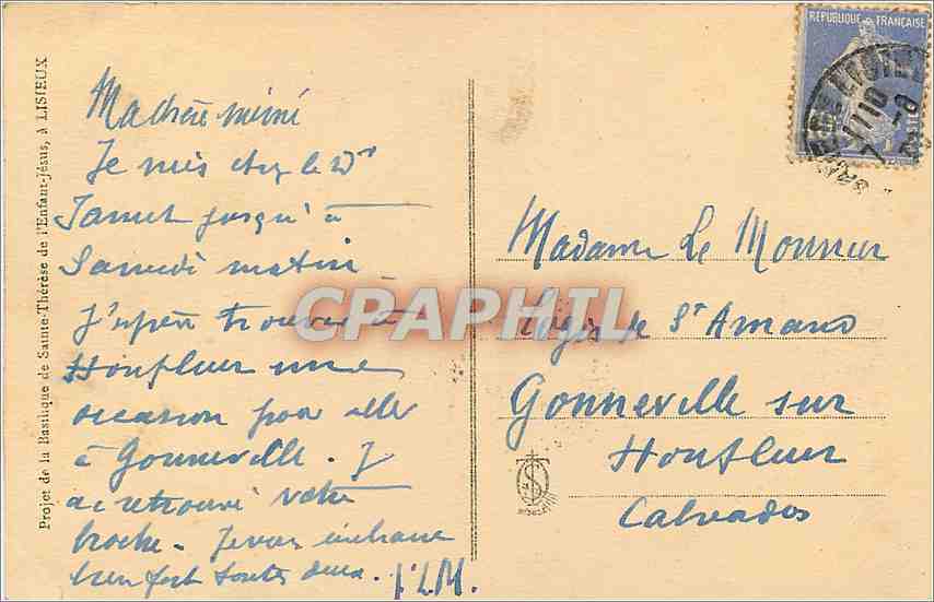 Projet de la Basilique de Sainte-Thérèse de l'Enfant-Jésus à Lisieux — Éditeur non identifié, n° de série non visible — Rückseite