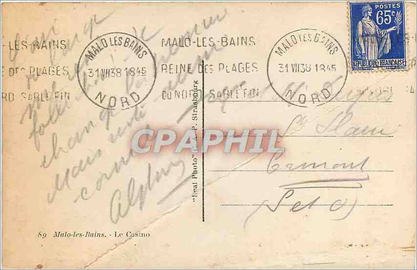 CPA Malo les Bains Le Casino  — Rückseite