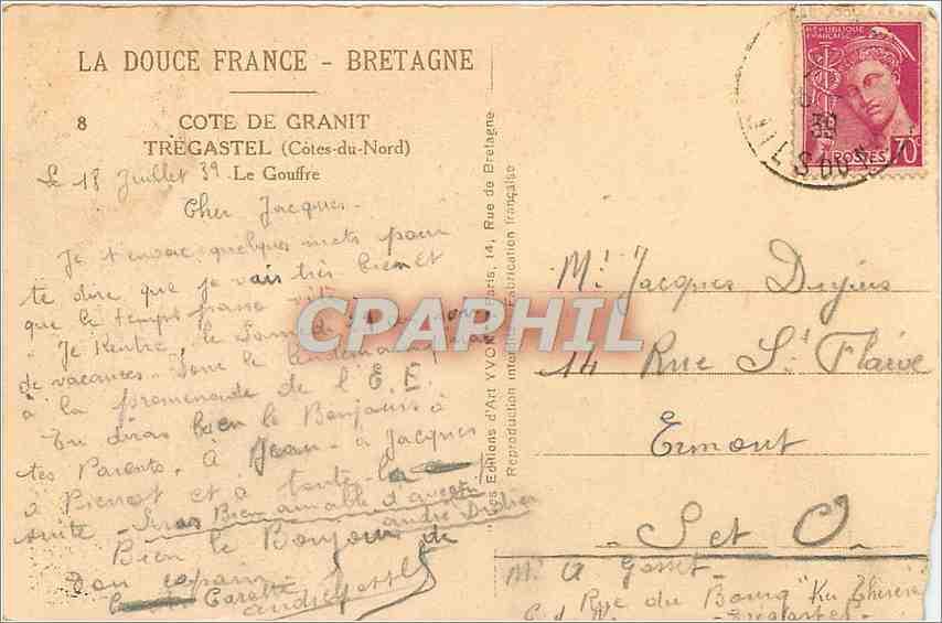 CPA Cote de Grant Tregastel Cotes du Nord Le Gouffre  — Rückseite