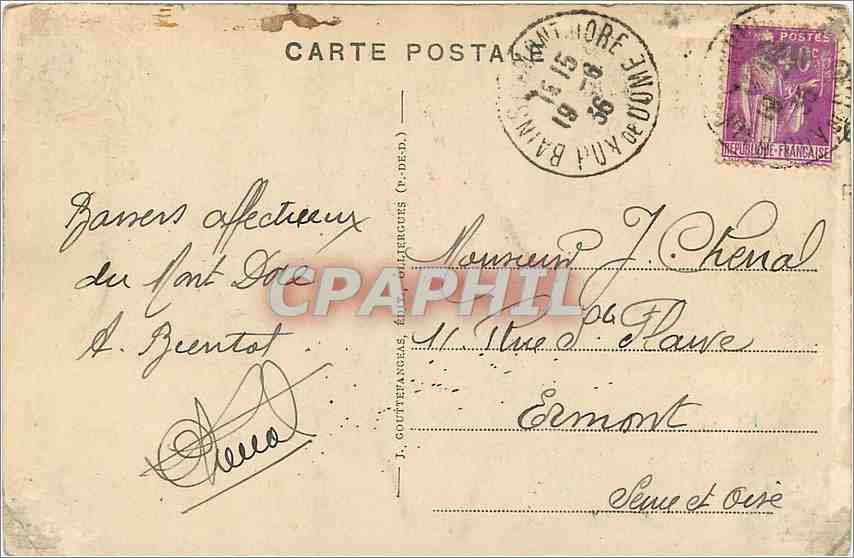 CPA Environs du Mont Dore  — Verso