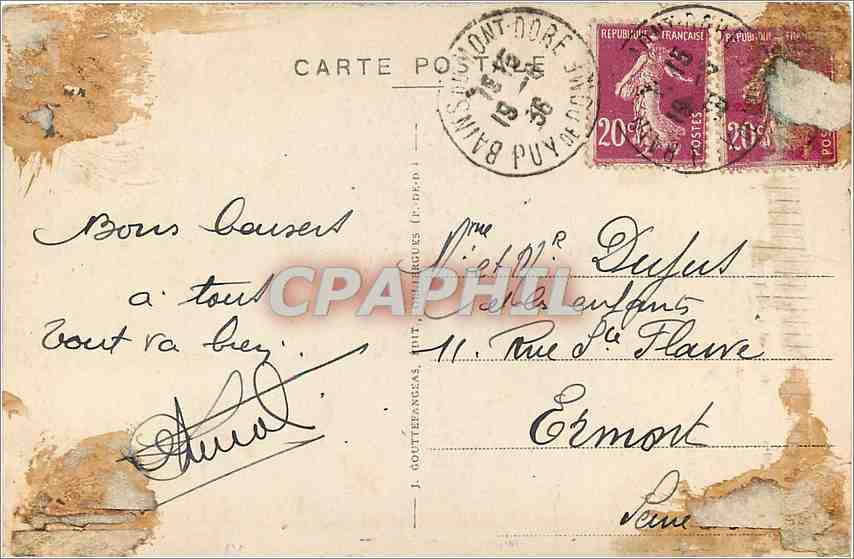 Le Mont-Dore — Vue pittoresque — G. D'O., n° 1480 — Reverso