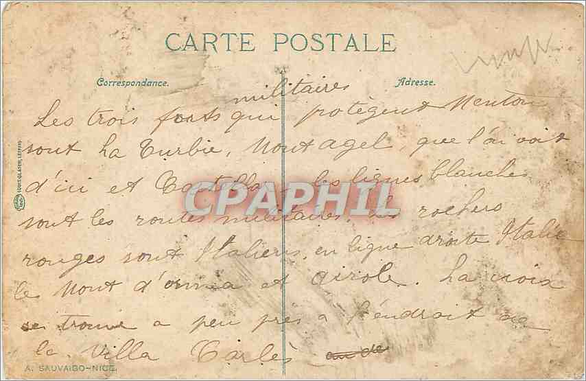 Côte d'Azur. Le littoral de Monaco à Vintimille et les Alpes — A. Sauvaibo-Nice — Achterkant