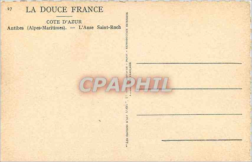CPA Cote d'Azur Antibes Alpes Maritimes L'Anse Saint Roch  — Verso