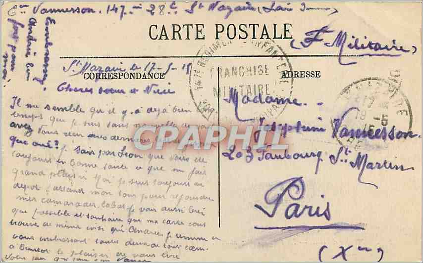 CPA Saint Nazaire La Pointe Villez Martin Le Phare  — Back