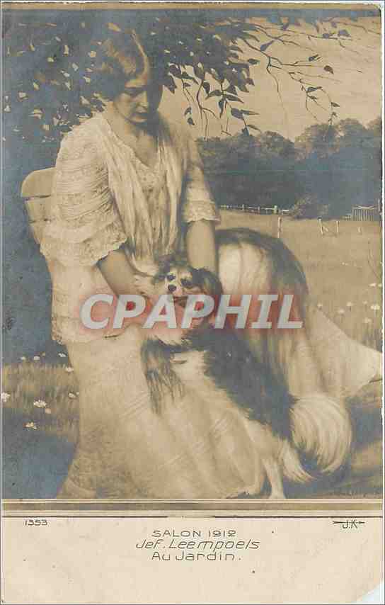 CPA Salon 1912 Jef Leempoels Au Jardin Chien