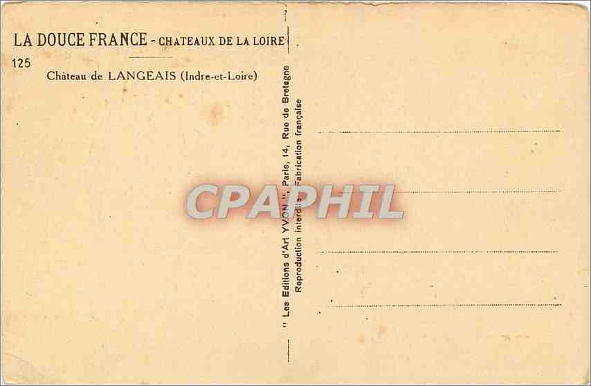 CPA Chateau de Langeais Indre et Loire  — Verso