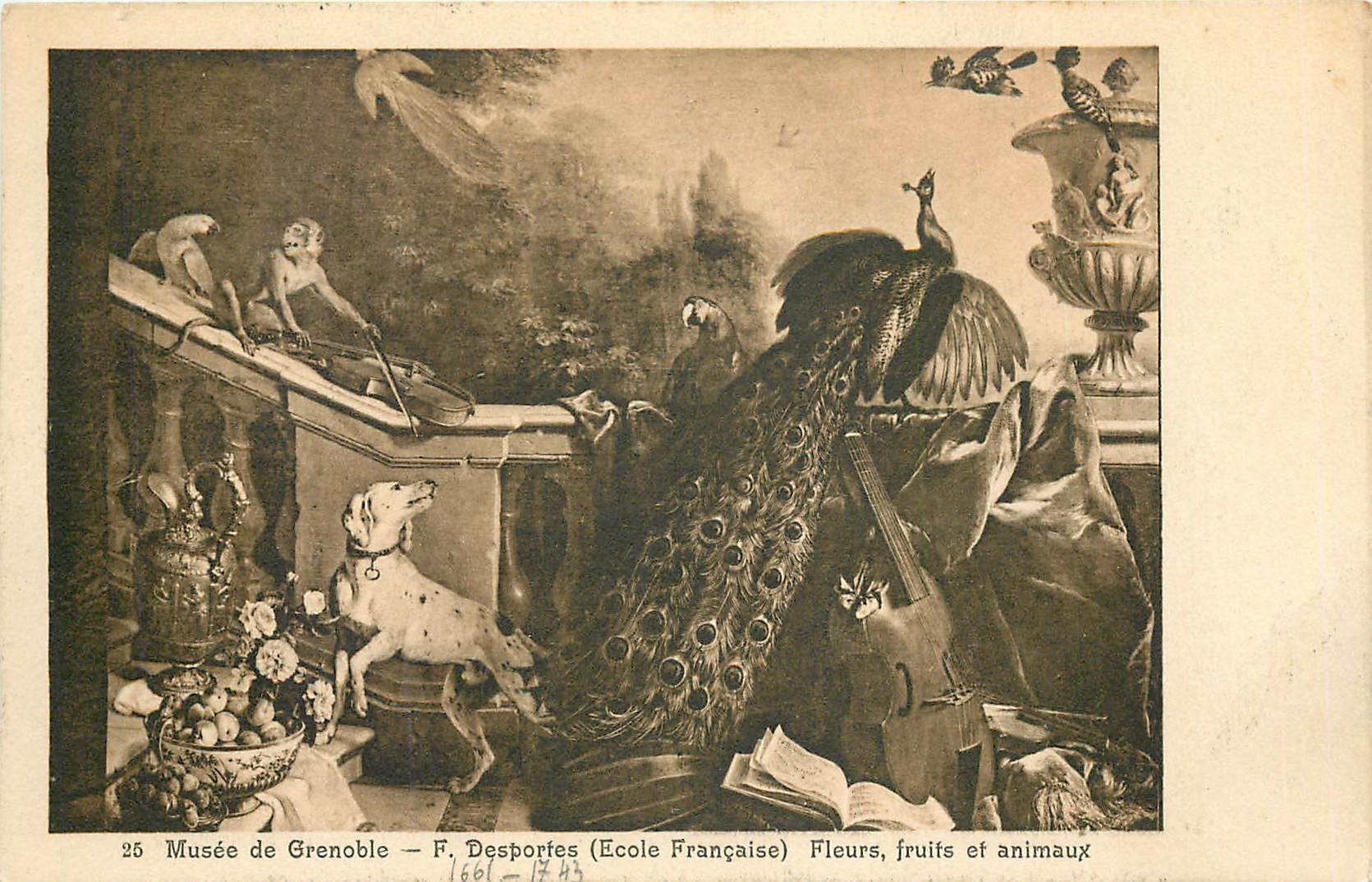 CPA Musee de Grenoble F Desportes Ecole Francaise Fleurs fruits et animaux 