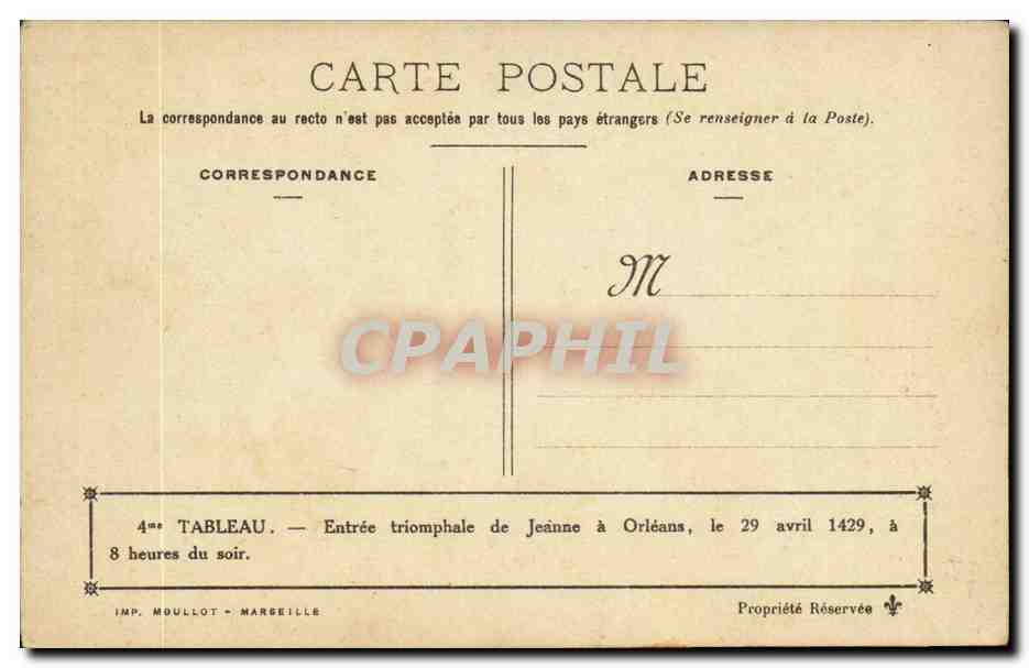 CPA entree triomphale de Jeanne a Orleans le 29µ Avril 1439 Jeanne d'arc — Verso