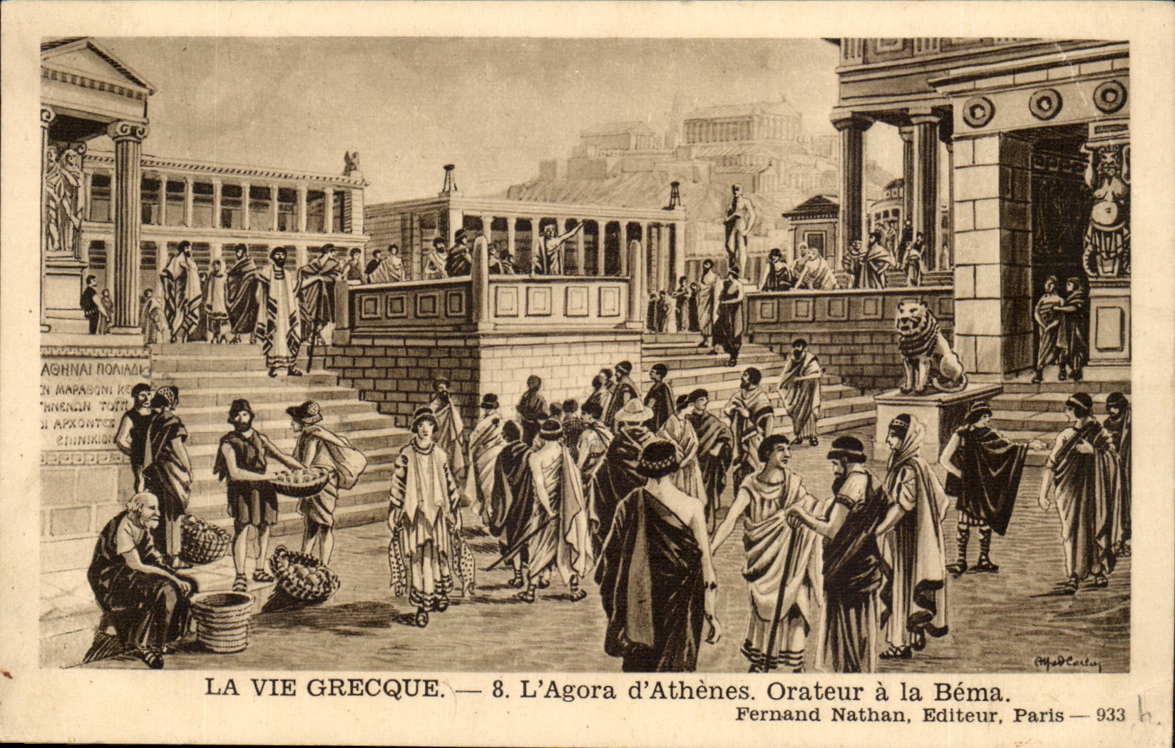 La vie grecque CPA L'agora d'Athenes orateur a la Bema