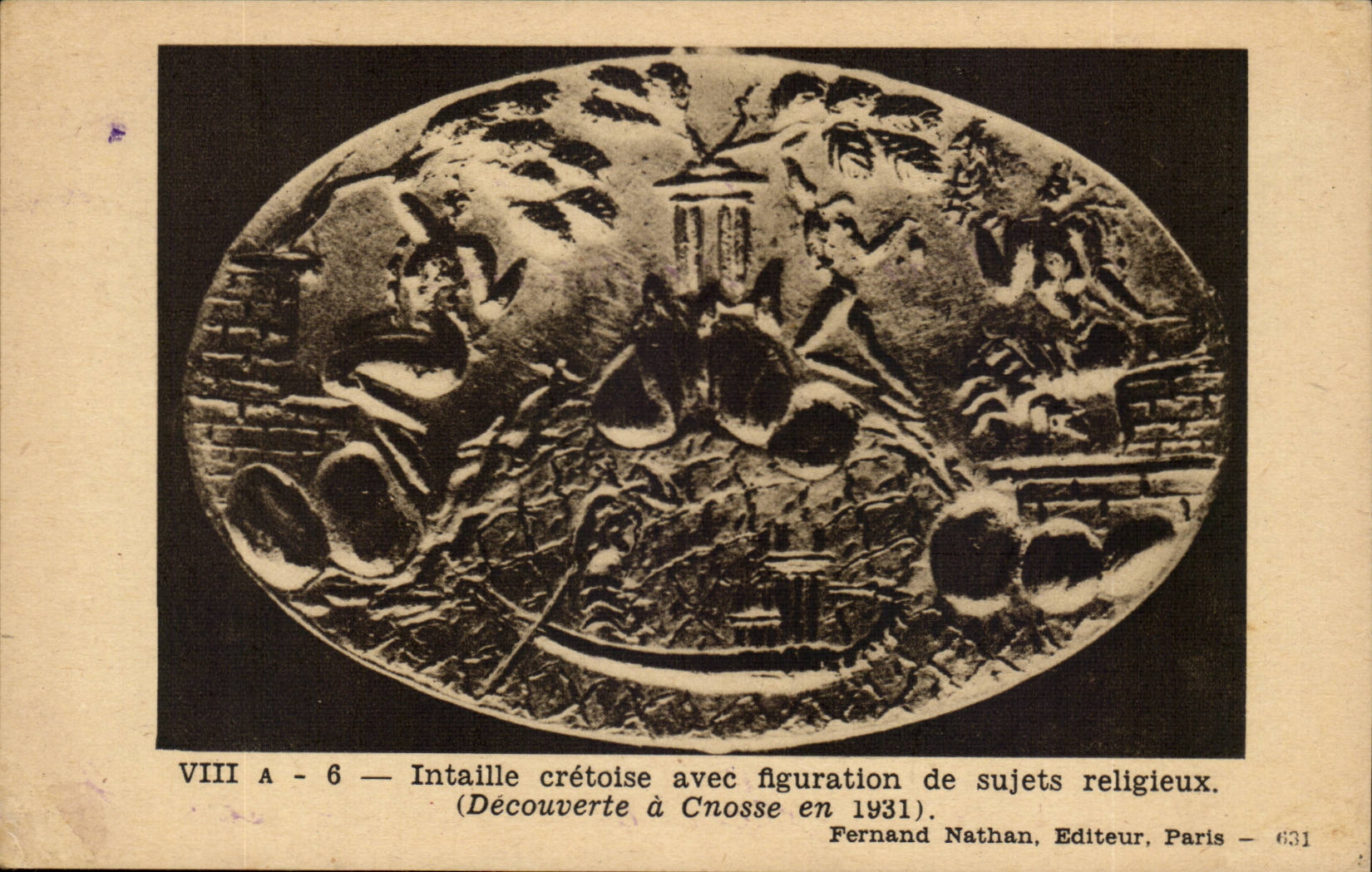 CPA Intaille grecque avec figuration de sujets religieux (decouverte a Cnosse en 1931 numismatie)