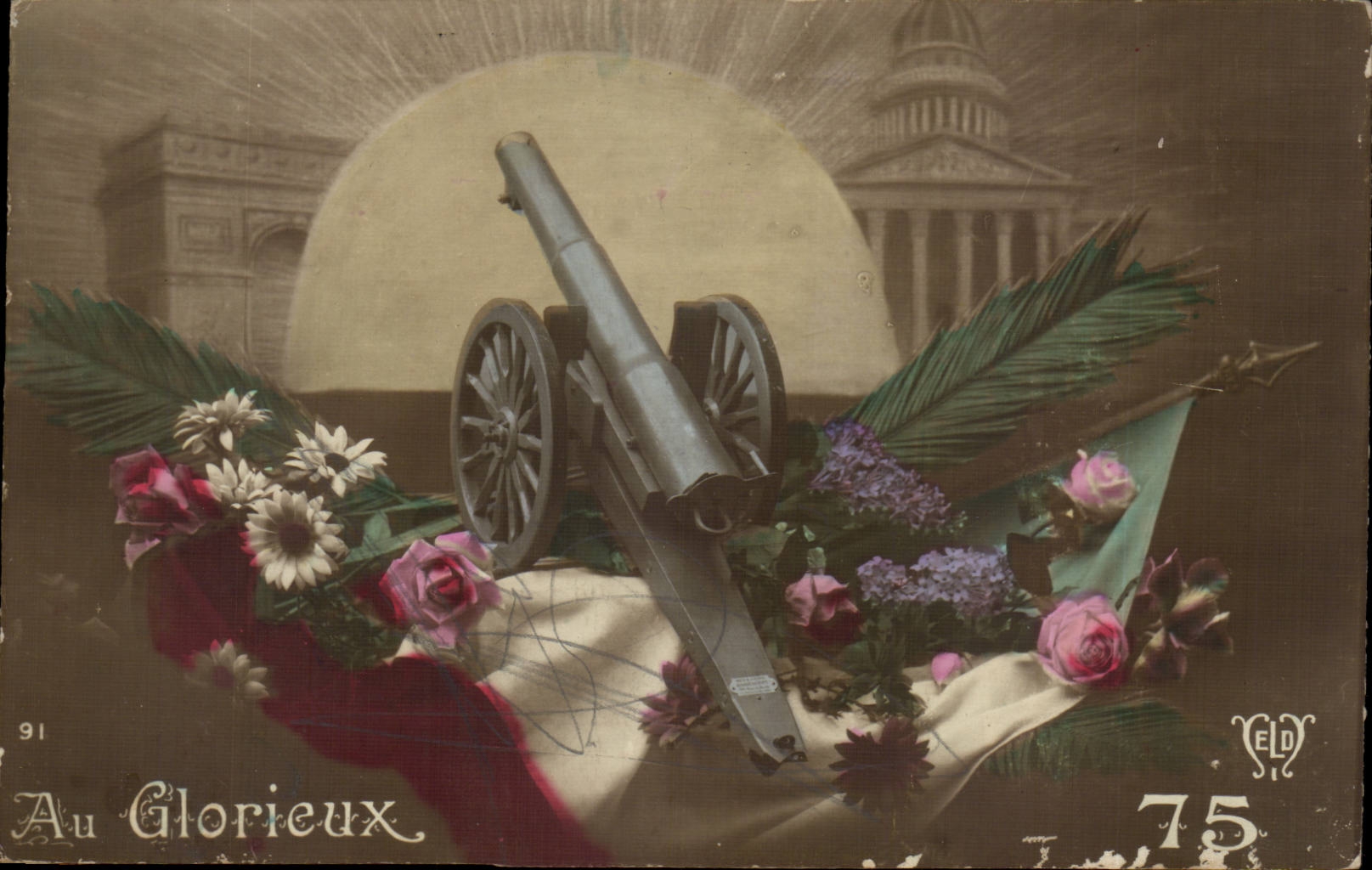 Fantaisie CPA Au glorieux canon 75 militaria