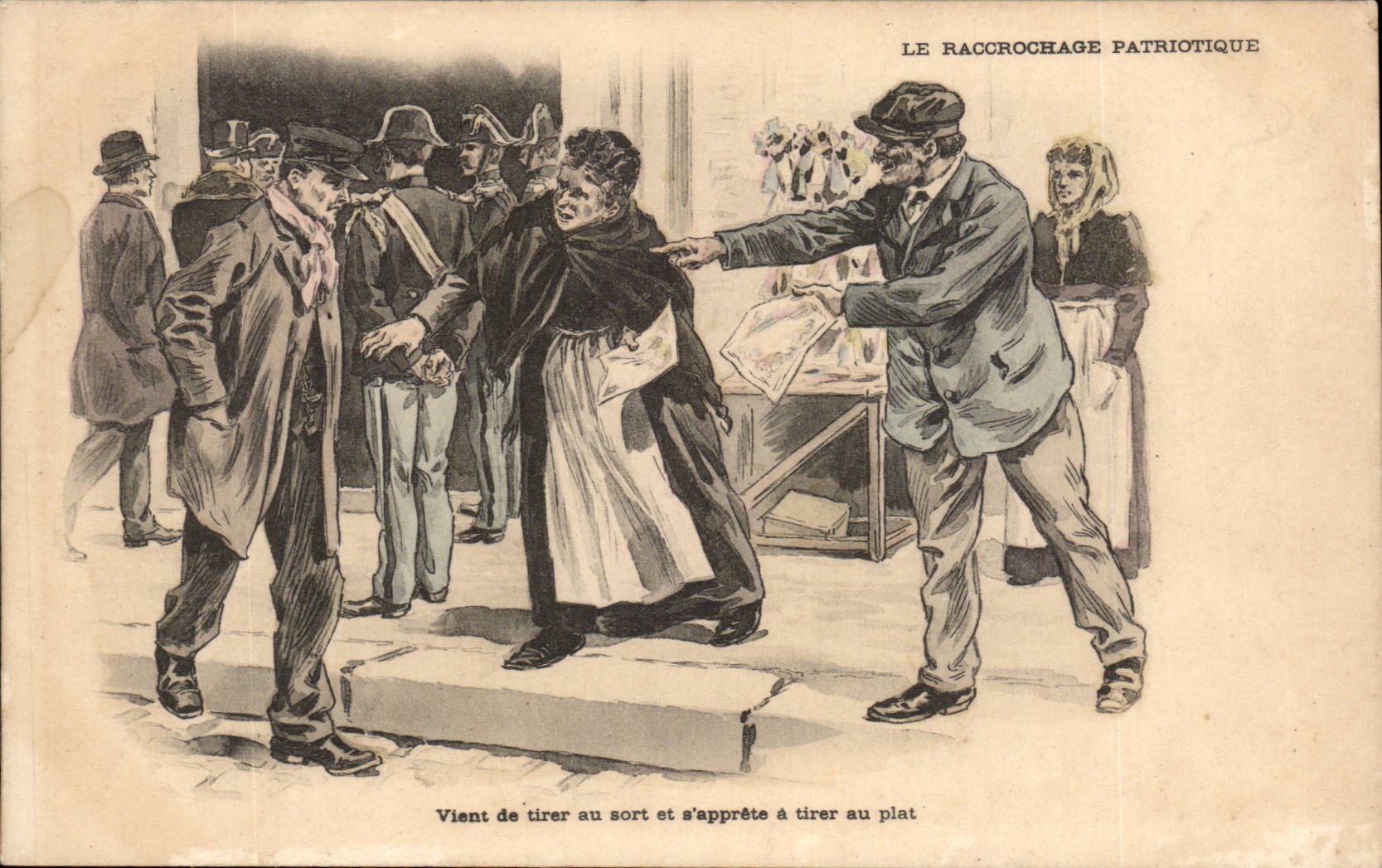 CPA Le raccrochage patriotique vient de tirer au sort et s'apprete a tirer au plat (presse marchand de journaux) TOP