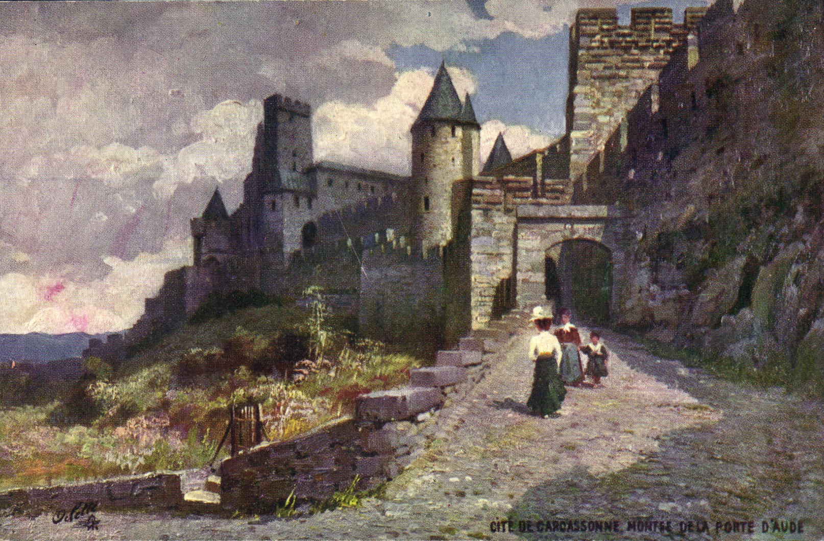 CPA Cite de CArcassonne Montee de la porte d'Aude