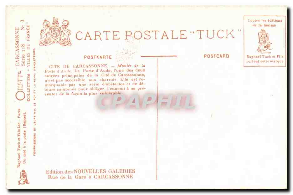 CPA Cite de CArcassonne Montee de la porte d'Aude — Rückseite