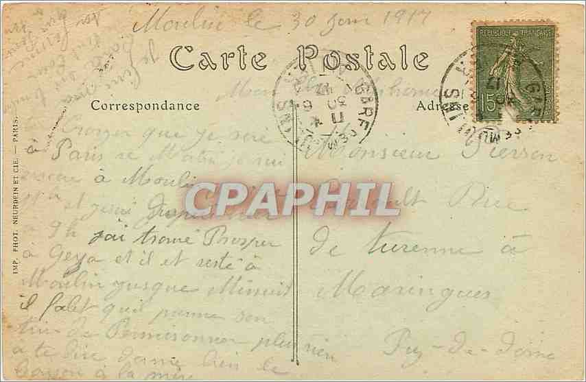 CPA Moulins Le Palais de Justice  — Verso