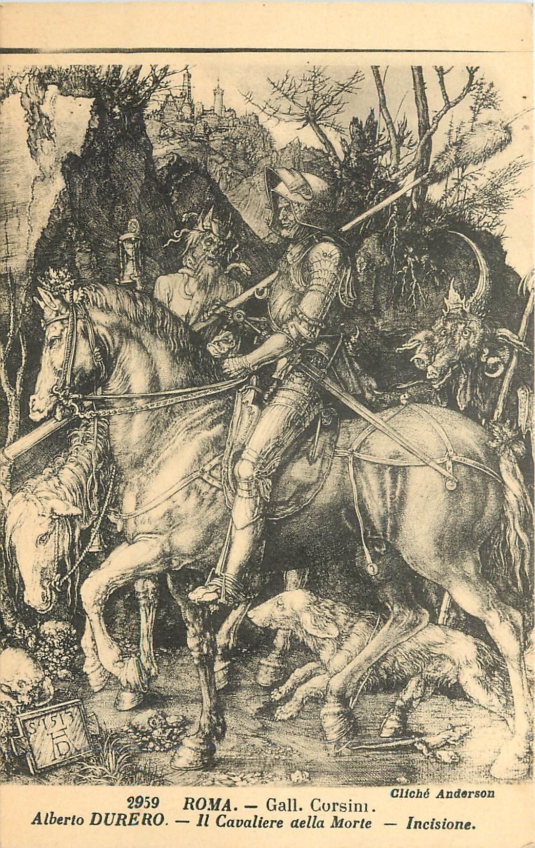 CPA Roma Gall Corsin Alberto Durero II Cavaliere della Morte Incisione 
