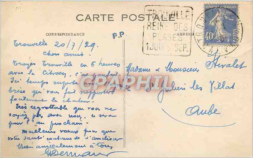CPA Trouville La Reine des Plages Les Parasols vers les Jetees  — Verso
