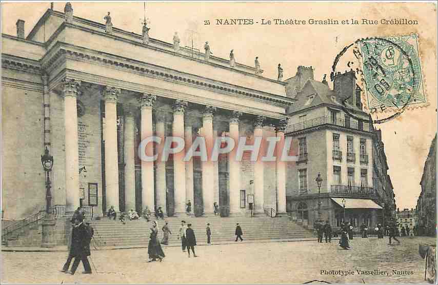 CPA Nantes Le Theatre Graslin et la Rue Crebillon 