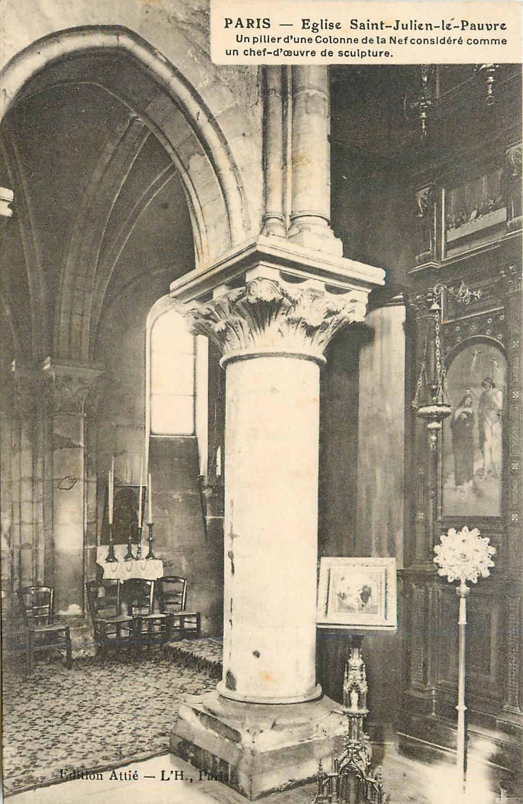 CPA Paris Eglise Saint Julien le Pauvre Un pilier d'une colonne de la nef