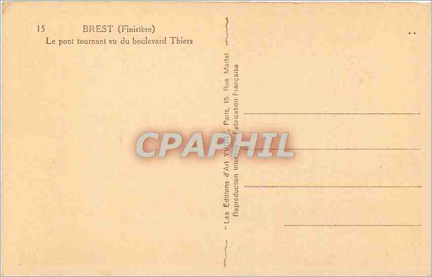 CPA Brest Finistere Le pont tournant vu du boulevard Thiers  — Rückseite