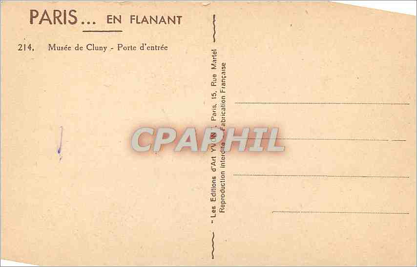 CPA Paris Musee de Cluny Porte d'Entree  — Rückseite
