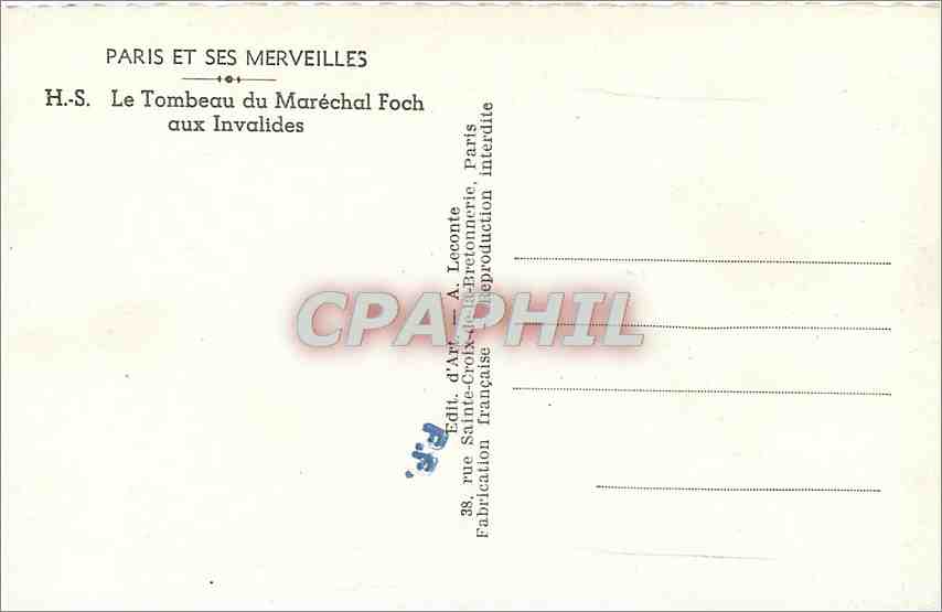CPM Paris et ses Merveilles HS Le Tombeau du Marechal Foch aux Invalides  — Rückseite