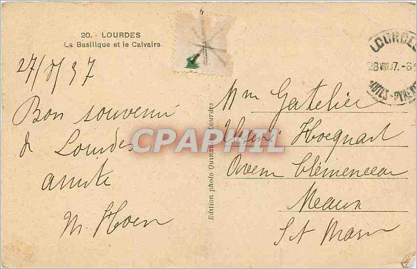 CPA Lourdes La Basilique et le Calvaire  — Verso