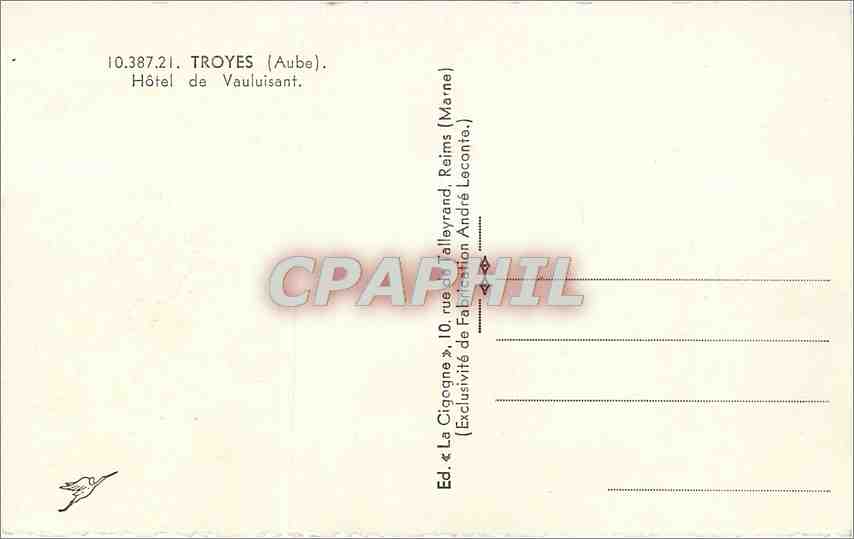 CPA Troyes Aube Hotel de Vauluisant  — Rückseite