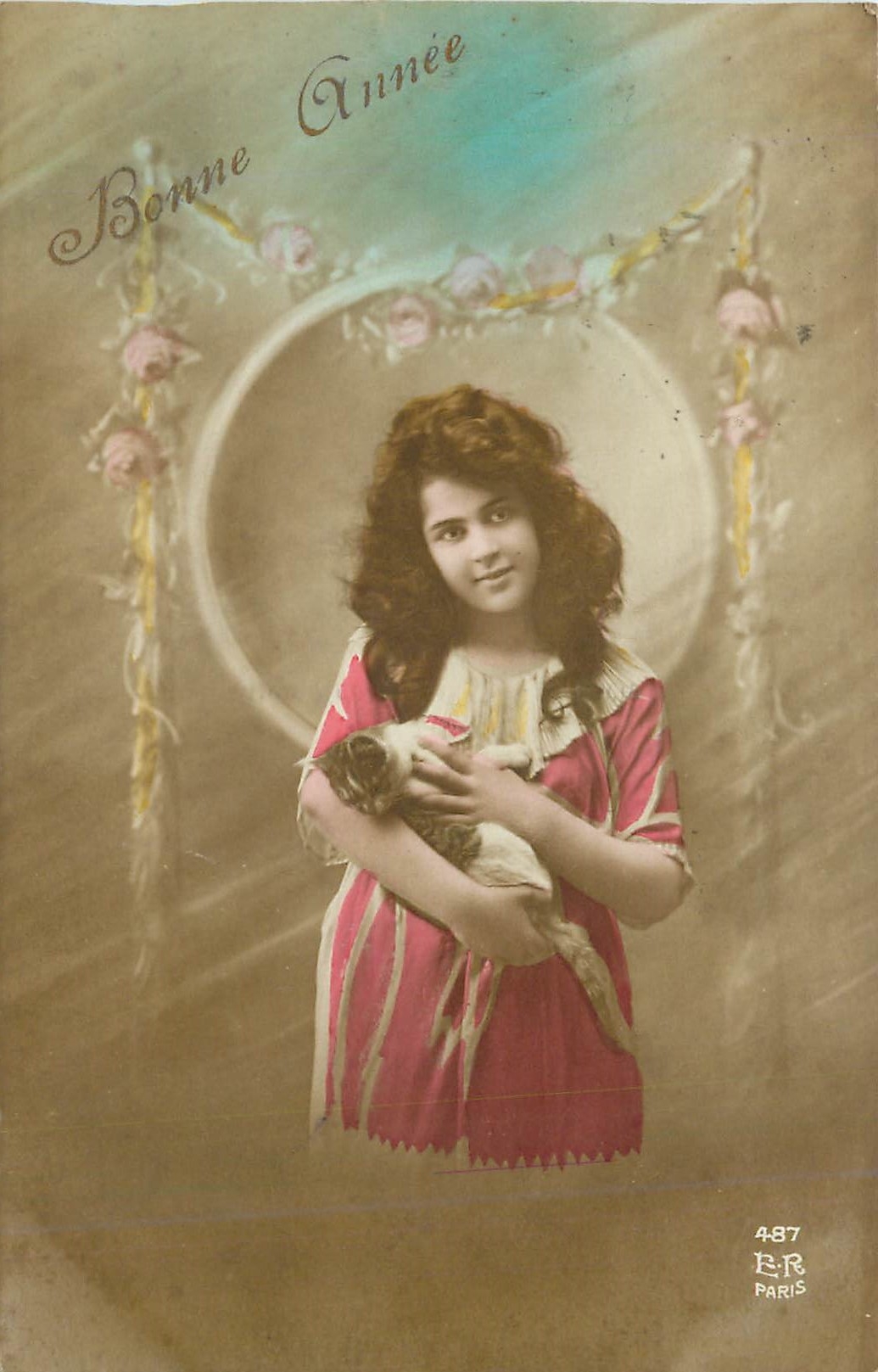 CPA Bonne Annee Femme Chat
