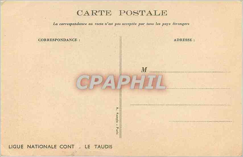 CPA Ligue Nationale Cont Le Taudis Illustrateur Poulbot — Rückseite