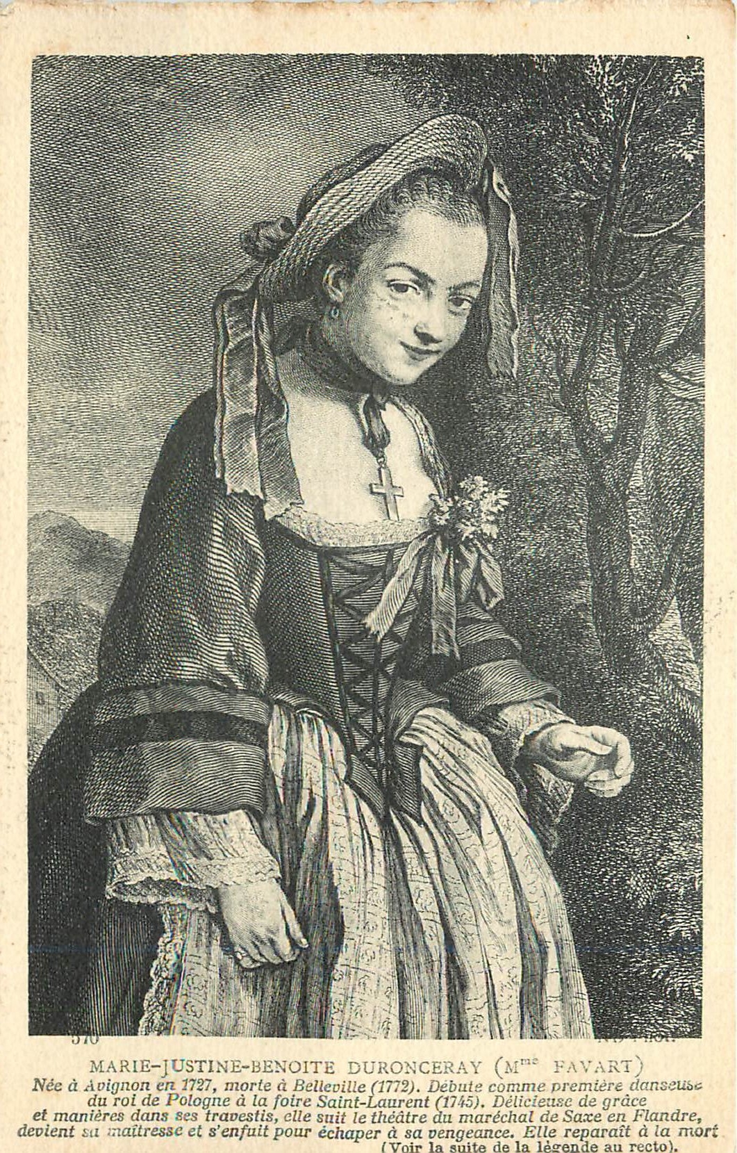 Marie-Justine-Benoîte Duronceray (Mme Favart) — portrait gravé — CPAPHIL n°310