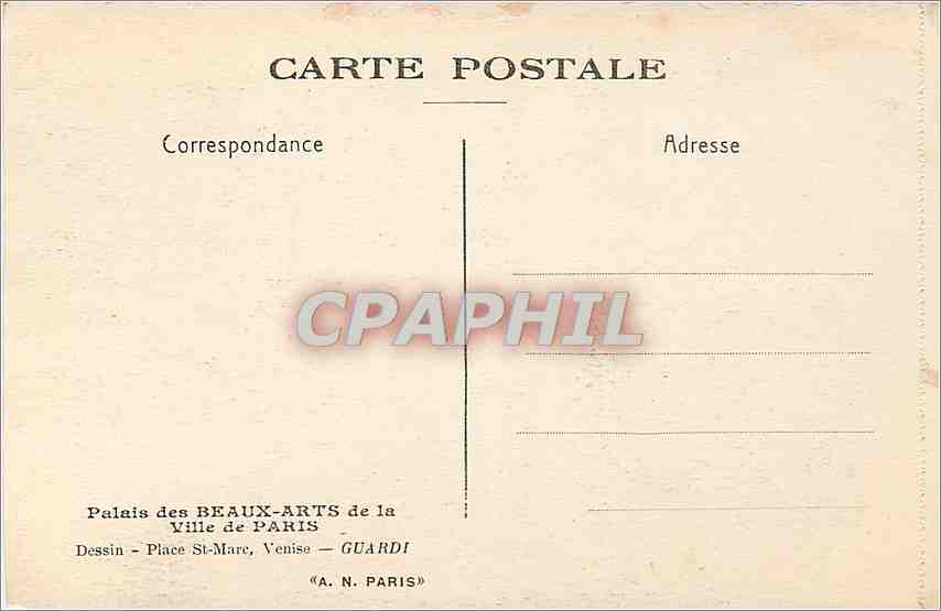 CPA Palais des Beaux Arts de la Ville de Paris Dessin Place St Mare Venise Guardi  — Rückseite