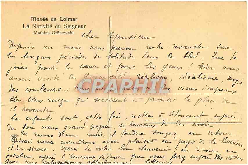 CPA Musee de Colmar La Nativite du Seigneur Mathias Grunewald  — Verso