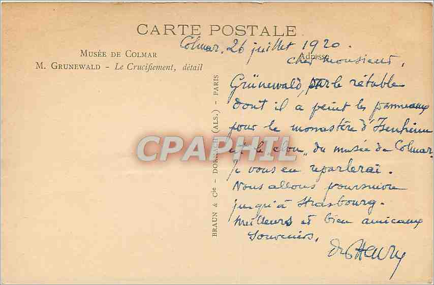 CPA Musee de Colmar M Grunewald Le Crucifiement  — Verso