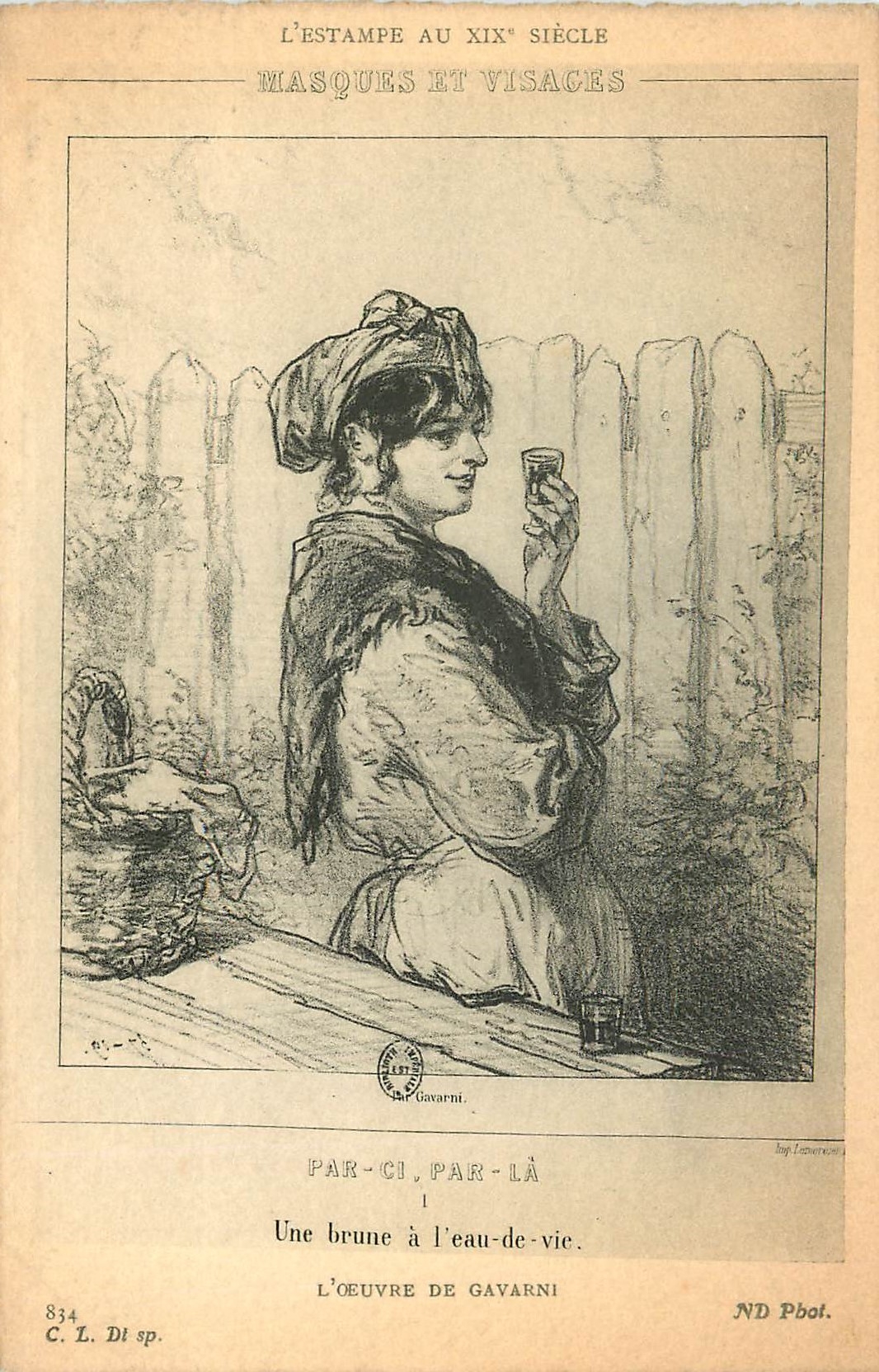 Une brune à l'eau-de-vie — L'Estampe au XIXe siècle — par Gavarni, n°834 - Recto