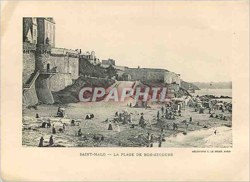 Saint-Malo - Avant-Port — vue du port avec plusieurs bateaux à voile et la ville en arrière-plan — Héliotypie E. Le Deley, Paris — Verso