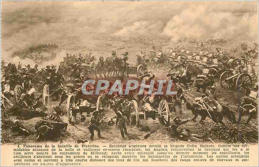 CPA Panorama de la Bataille de Waterloo Batteries anglaises devant la brigade Colin Balkett 